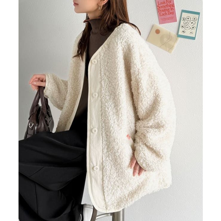 オーバーサイズがトレンド！異素材切り替え配色ボアジャケット♪ アウター | Classical Elf  | 詳細画像2 