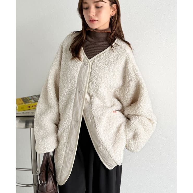 オーバーサイズがトレンド！異素材切り替え配色ボアジャケット♪ アウター | Classical Elf  | 詳細画像3 