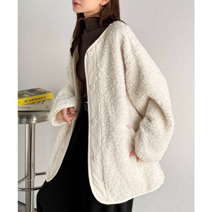 オーバーサイズがトレンド！異素材切り替え配色ボアジャケット♪ アウター | Classical Elf  | 詳細画像4 