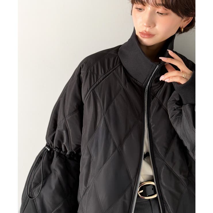 【 peak】レディース 黒　キルティングジャケットVネック　中綿　撥水 peak】レディース 黒 キルティングジャケットVネック 中綿 撥水 peak