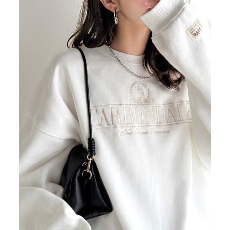 オフホワイト | 《JaVa ジャバコラボ》微配色刺繍の上品ロゴデザイン。刺繍カレッジロゴ裏起毛ス… | Classical Elf 