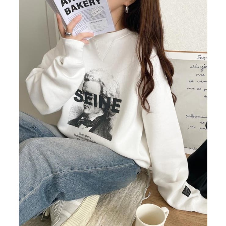 オフホワイト | 《JaVa ジャバコラボ》芸術の秋、アートを纏う。肖像画裏起毛スウェット | Classical Elf 