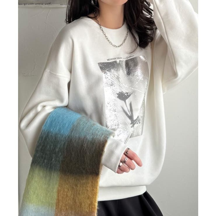 さりげない光沢感が目を惹く♪かすれボックス箔プリント裏起毛スウェット | Classical Elf  | 詳細画像1 