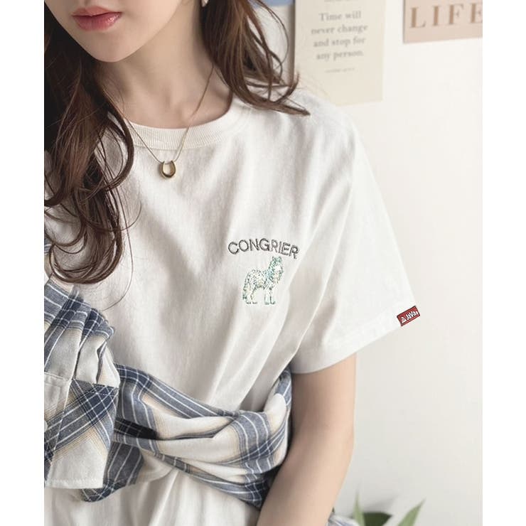 オフホワイト | 《JaVa ジャバコラボ》大人の遊び心をプラス。綿100％オオカミ刺繍Tシャツ（… | Classical Elf 