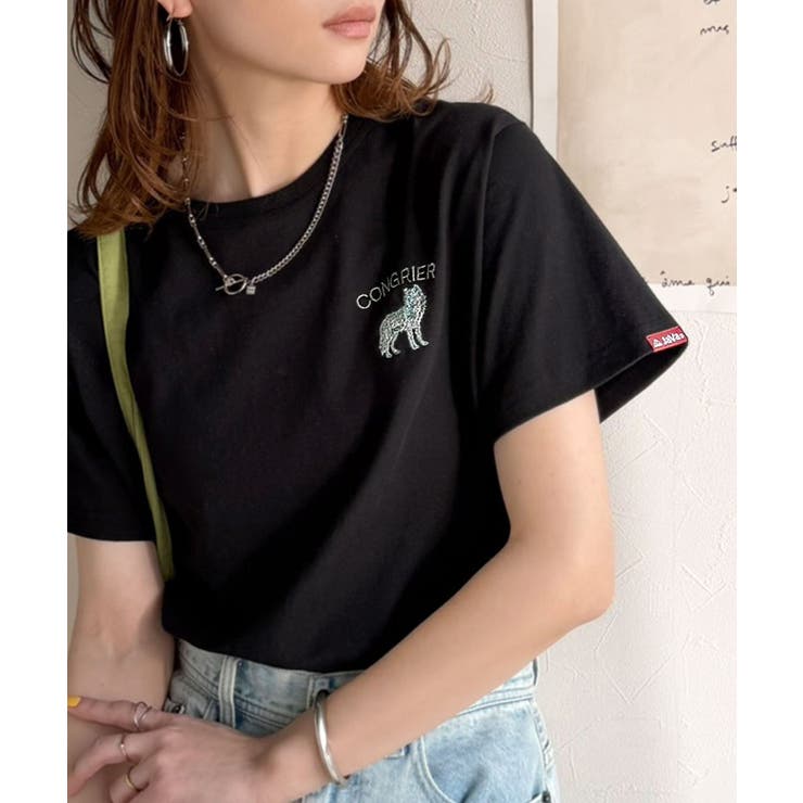 ブラック | 《JaVa ジャバコラボ》大人の遊び心をプラス。綿100％オオカミ刺繍Tシャツ（… | Classical Elf 