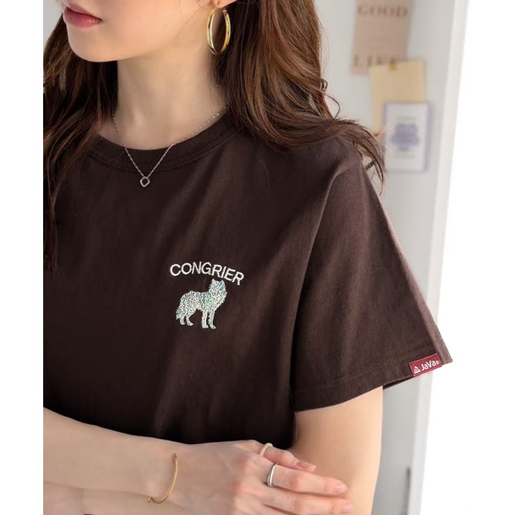 ブラウン | 《JaVa ジャバコラボ》大人の遊び心をプラス。綿100％オオカミ刺繍Tシャツ（… | Classical Elf 