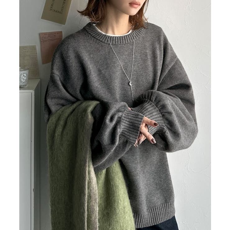 チャコール | 目を奪われるたっぷり袖。 ボリュームスリーブオーバーサイズニット | Classical Elf 