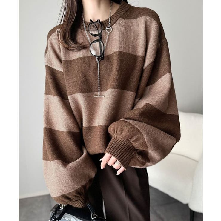 モカ×ベージュ | 目を奪われるたっぷり袖。 ボリュームスリーブオーバーサイズニット | Classical Elf 
