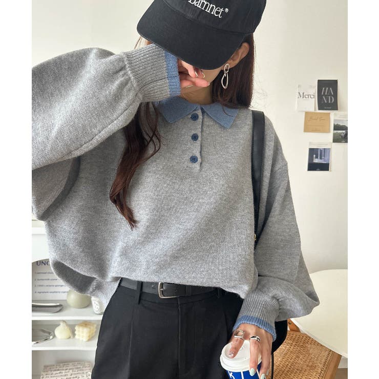 《JaVaジャバコラボ》たっぷりポロが可愛い。配色襟付きヘンリーオーバーサイズニ… | Classical Elf  | 詳細画像15 