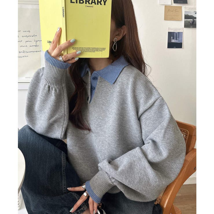 《JaVaジャバコラボ》たっぷりポロが可愛い。配色襟付きヘンリーオーバーサイズニ… | Classical Elf  | 詳細画像16 