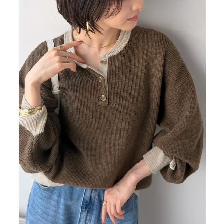 《JaVaジャバコラボ》ふっくら、袖たっぽり。ワッフル編みヘンリーネックオーバー… | Classical Elf  | 詳細画像20 
