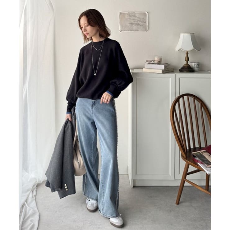 《JaVaジャバコラボ》こなれ感と快適さを両立◎サムホール付き袖リブ配色スウェッ… | Classical Elf  | 詳細画像8 