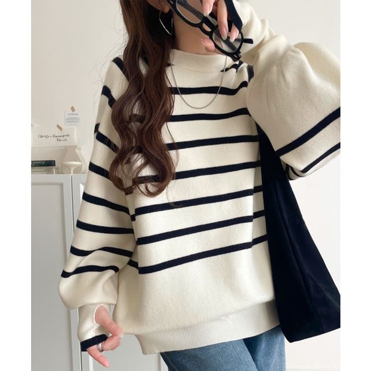 ボーダー | 《JaVaジャバコラボ》こなれ感と快適さを両立◎サムホール付き袖リブ配色スウェッ… | Classical Elf 