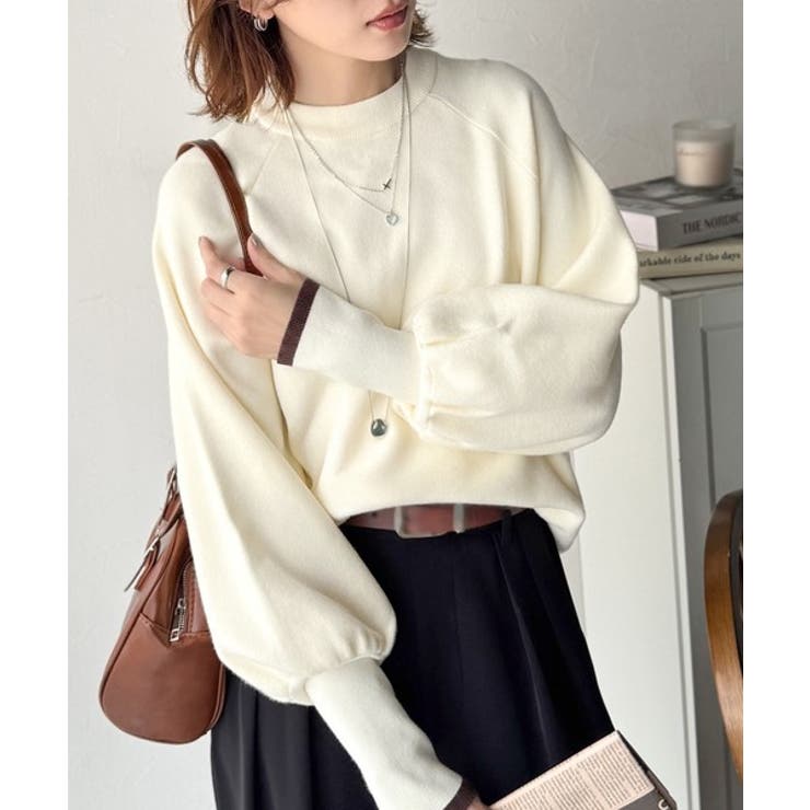 《JaVaジャバコラボ》こなれ感と快適さを両立◎サムホール付き袖リブ配色スウェッ… | Classical Elf  | 詳細画像1 