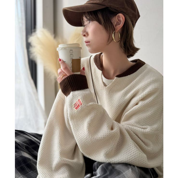 《JaVaジャバコラボ》ざっくり×配色が旬顔。配色スキッパーオーバーサイズ鹿の子… | Classical Elf  | 詳細画像4 