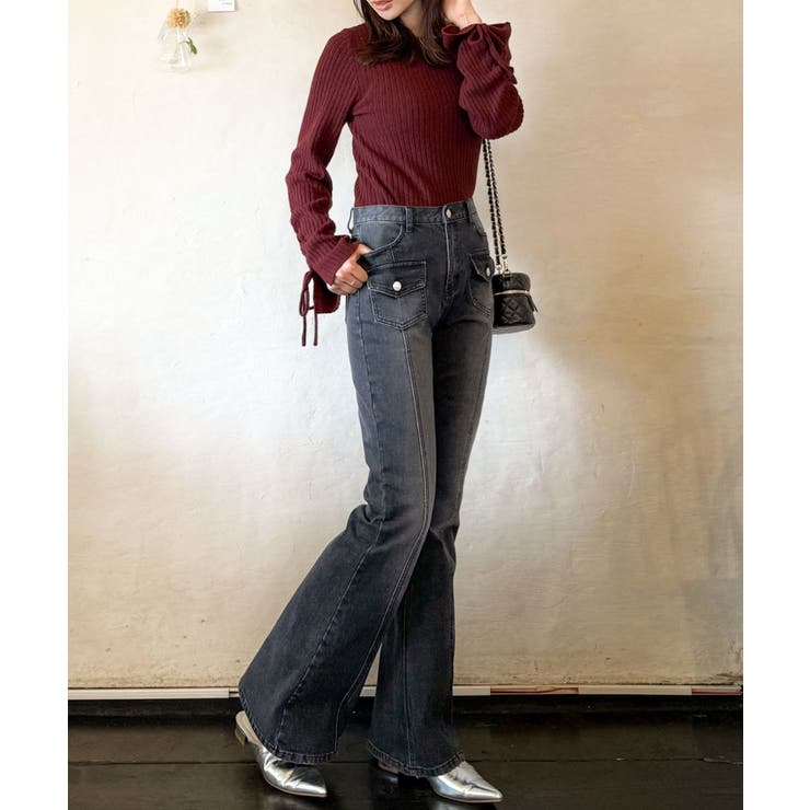 【mily bilet】脚、盛れすぎ注意！ポケットデザインストレッチフレアデニム | Classical Elf  | 詳細画像10 