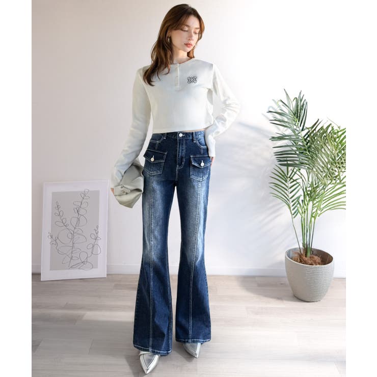 【mily bilet】脚、盛れすぎ注意！ポケットデザインストレッチフレアデニム | Classical Elf  | 詳細画像14 