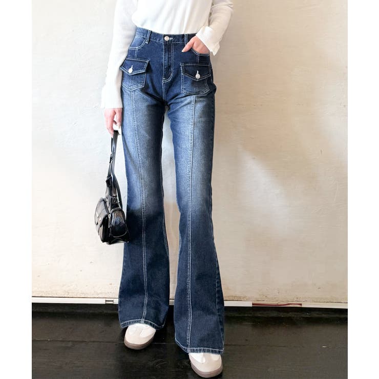 【mily bilet】脚、盛れすぎ注意！ポケットデザインストレッチフレアデニム | Classical Elf  | 詳細画像16 