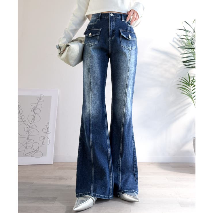 インディゴ | 【mily bilet】脚、盛れすぎ注意！ポケットデザインストレッチフレアデニム | Classical Elf 