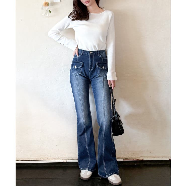 【mily bilet】脚、盛れすぎ注意！ポケットデザインストレッチフレアデニム | Classical Elf  | 詳細画像17 