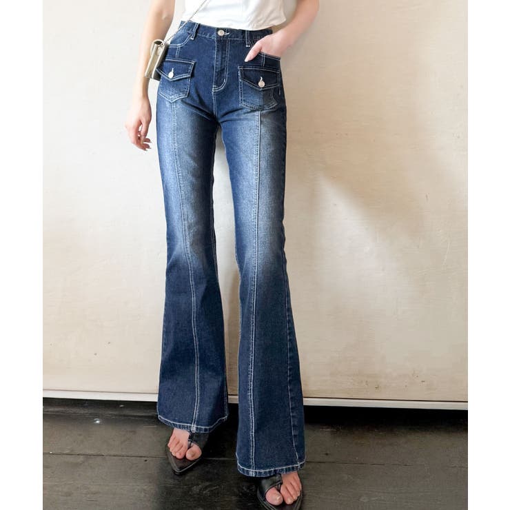 【mily bilet】脚、盛れすぎ注意！ポケットデザインストレッチフレアデニム | Classical Elf  | 詳細画像18 