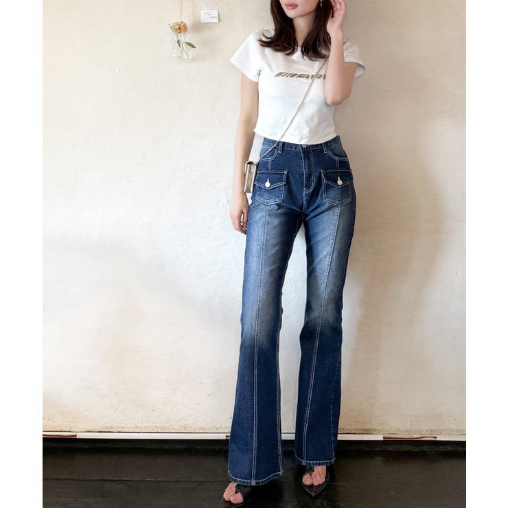 【mily bilet】脚、盛れすぎ注意！ポケットデザインストレッチフレアデニム | Classical Elf  | 詳細画像19 