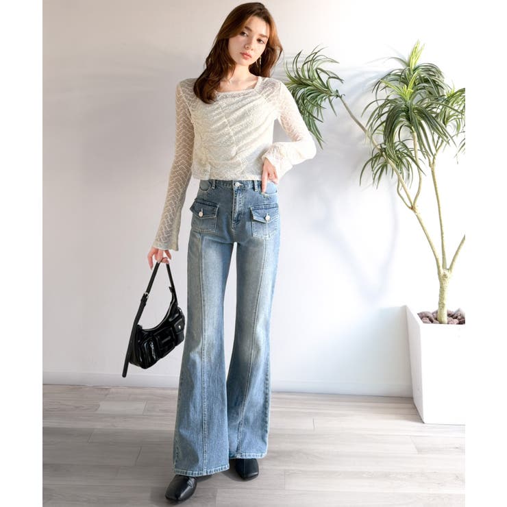 【mily bilet】脚、盛れすぎ注意！ポケットデザインストレッチフレアデニム | Classical Elf  | 詳細画像23 