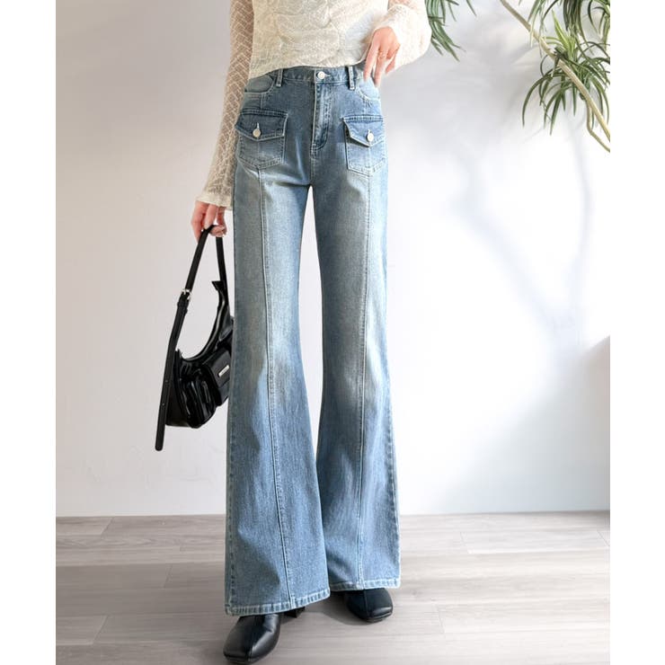 ブルー | 【mily bilet】脚、盛れすぎ注意！ポケットデザインストレッチフレアデニム | Classical Elf 