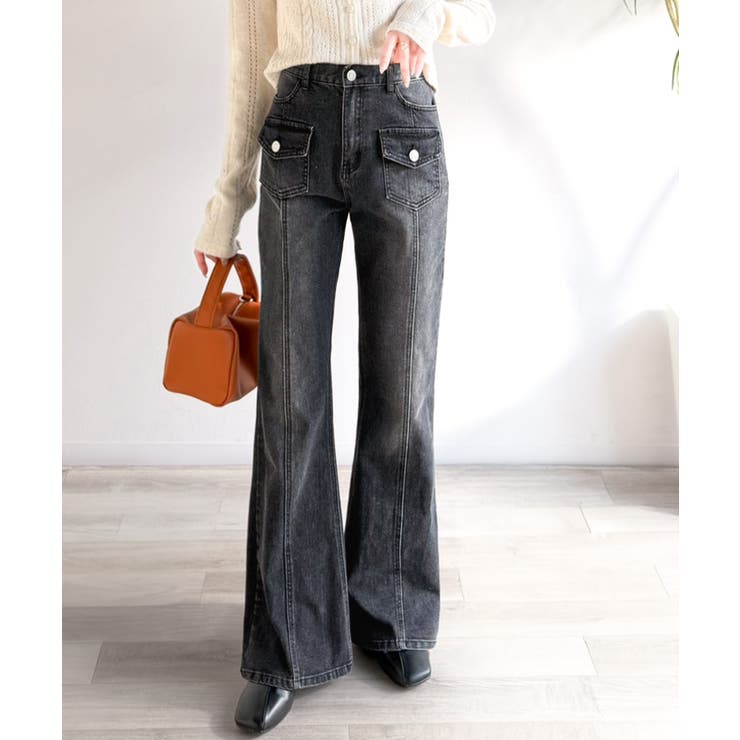 【mily bilet】脚、盛れすぎ注意！ポケットデザインストレッチフレアデニム | Classical Elf  | 詳細画像1 