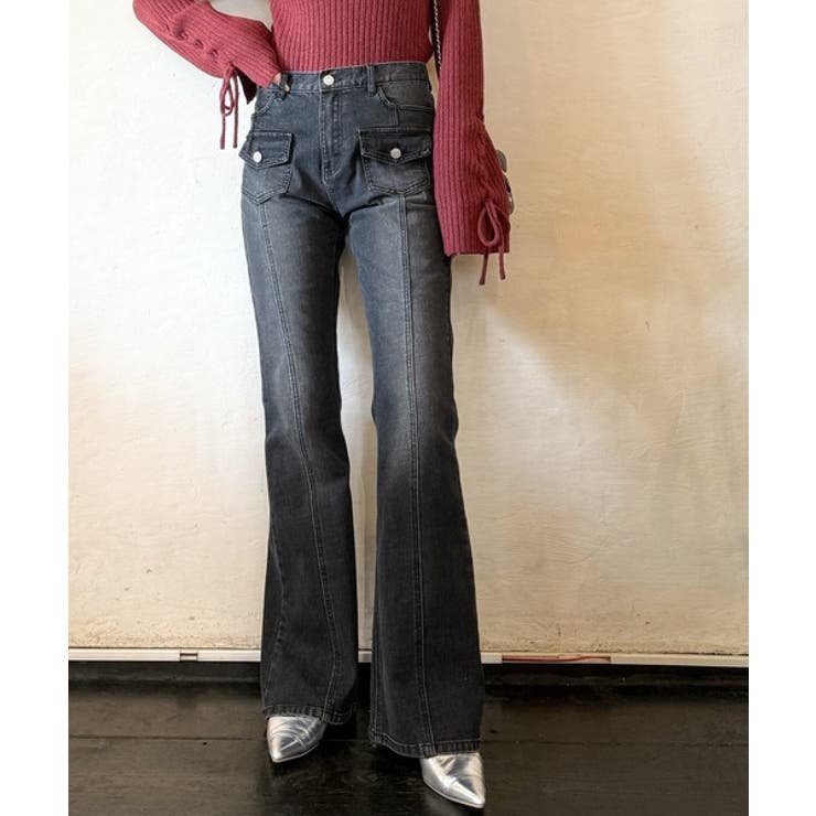 脚、盛れすぎ注意！ポケットデザインストレッチフレアデニム[品番