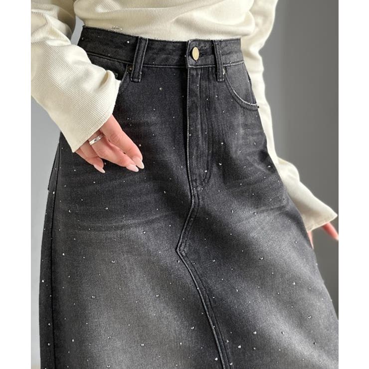 【mily bilet】上品なAライン。ビジューストーン付きフレアスカート | Classical Elf  | 詳細画像1 