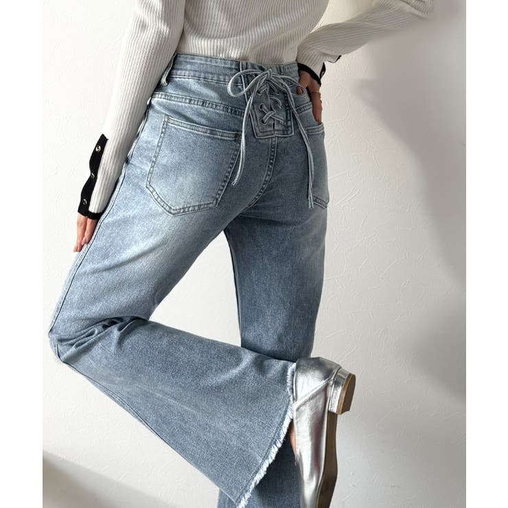 ブルー | 【mily bilet】きゅんと恋する後ろ姿。バックリボン美脚ストレッチフレアデ… | Classical Elf 