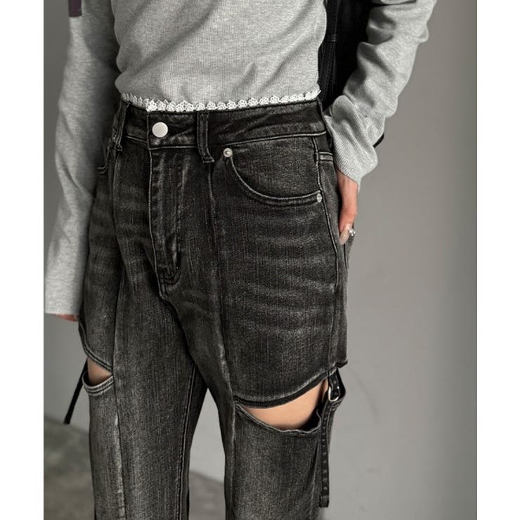 甘すぎないスリットで肌魅せ美脚。ウエストピコレースカットアウトリボン使いデニムパ… | Classical Elf  | 詳細画像7 