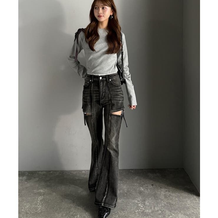 甘すぎないスリットで肌魅せ美脚。ウエストピコレースカットアウトリボン使いデニムパ… | Classical Elf  | 詳細画像11 