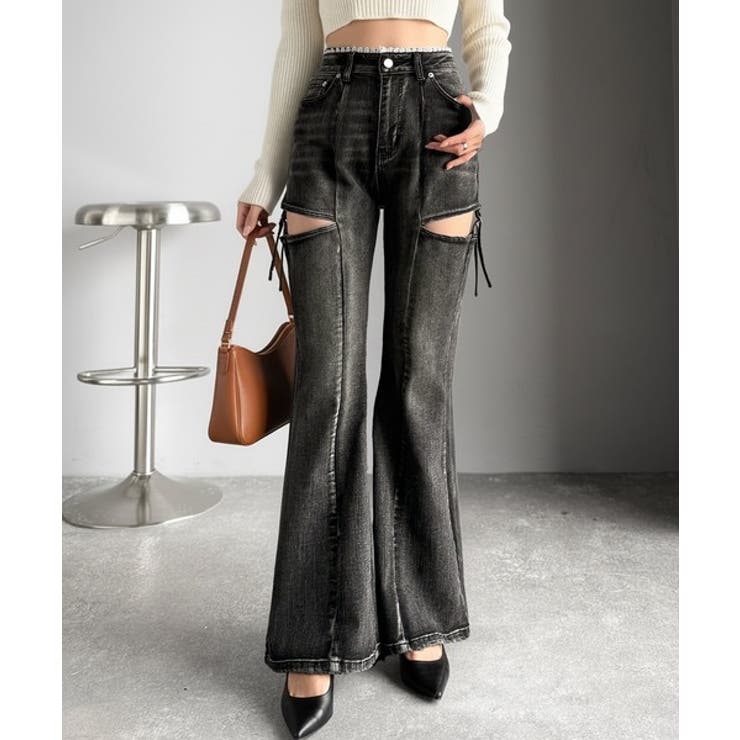 甘すぎないスリットで肌魅せ美脚。ウエストピコレースカットアウトリボン使いデニムパ… | Classical Elf  | 詳細画像12 