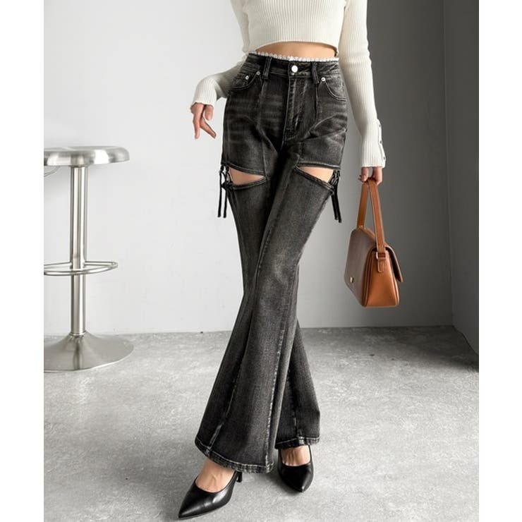 甘すぎないスリットで肌魅せ美脚。ウエストピコレースカットアウトリボン使いデニムパ… | Classical Elf  | 詳細画像15 