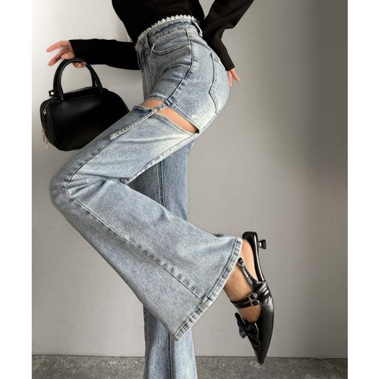 甘すぎないスリットで肌魅せ美脚。ウエストピコレースカットアウトリボン使いデニムパ… | Classical Elf  | 詳細画像16 