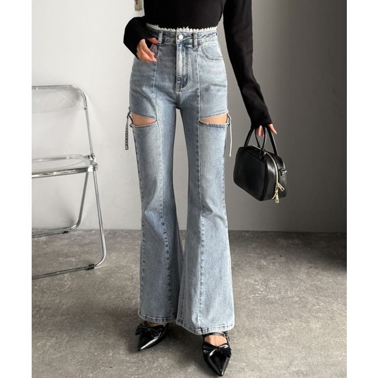 甘すぎないスリットで肌魅せ美脚。ウエストピコレースカットアウトリボン使いデニムパ… | Classical Elf  | 詳細画像17 