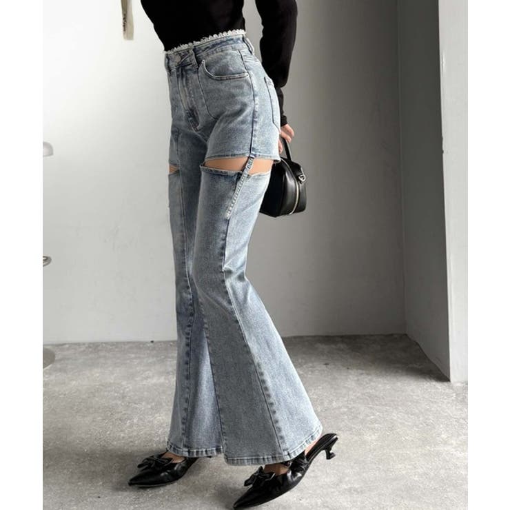 甘すぎないスリットで肌魅せ美脚。ウエストピコレースカットアウトリボン使いデニムパ… | Classical Elf  | 詳細画像19 