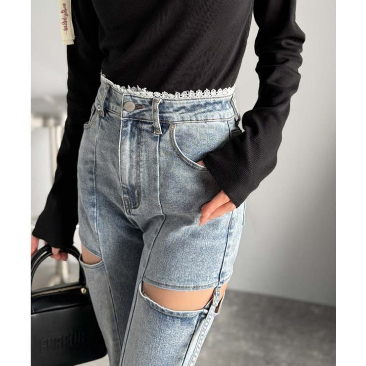 甘すぎないスリットで肌魅せ美脚。ウエストピコレースカットアウトリボン使いデニムパ… | Classical Elf  | 詳細画像20 