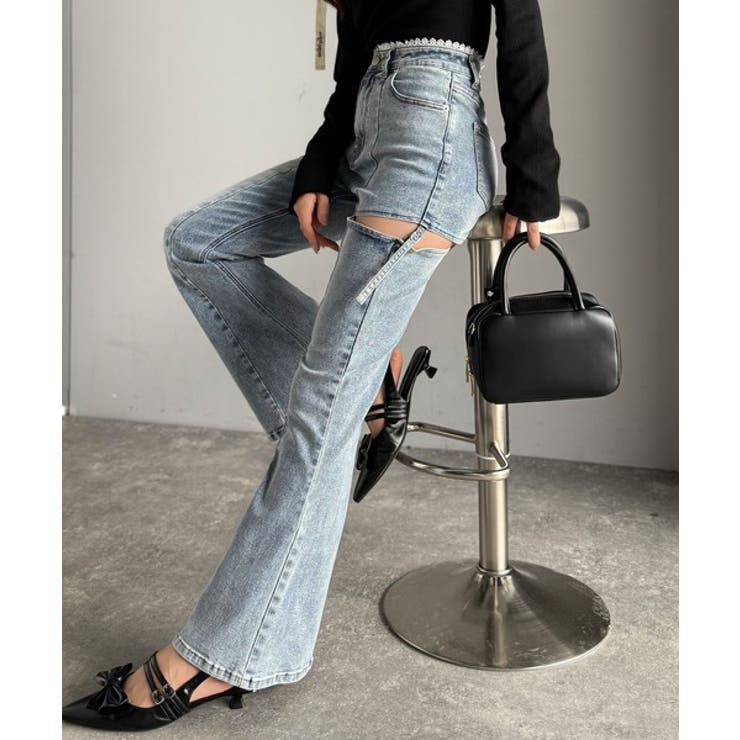 甘すぎないスリットで肌魅せ美脚。ウエストピコレースカットアウトリボン使いデニムパ… | Classical Elf  | 詳細画像21 