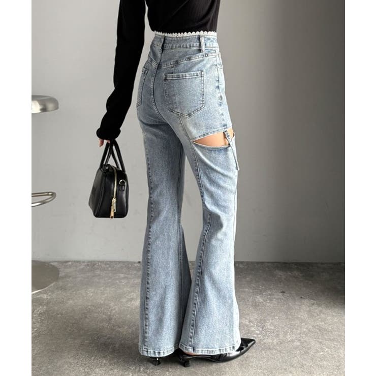 甘すぎないスリットで肌魅せ美脚。ウエストピコレースカットアウトリボン使いデニムパ… | Classical Elf  | 詳細画像23 