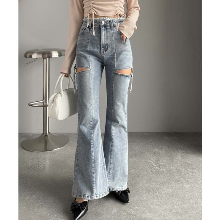 甘すぎないスリットで肌魅せ美脚。ウエストピコレースカットアウトリボン使いデニムパ… | Classical Elf  | 詳細画像25 