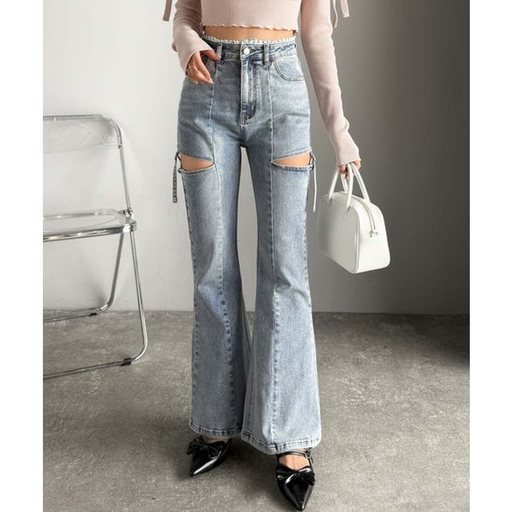 甘すぎないスリットで肌魅せ美脚。ウエストピコレースカットアウトリボン使いデニムパ… | Classical Elf  | 詳細画像27 