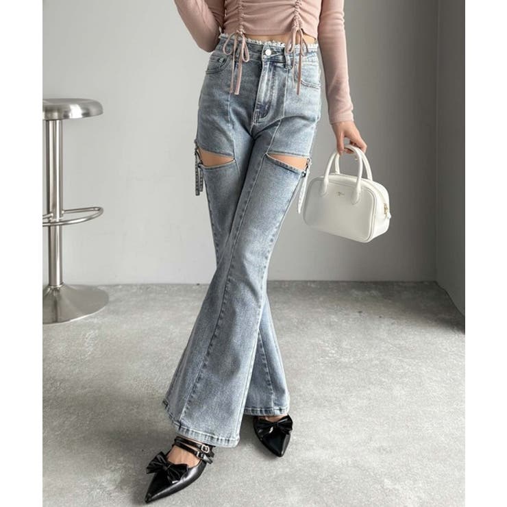 甘すぎないスリットで肌魅せ美脚。ウエストピコレースカットアウトリボン使いデニムパ… | Classical Elf  | 詳細画像28 