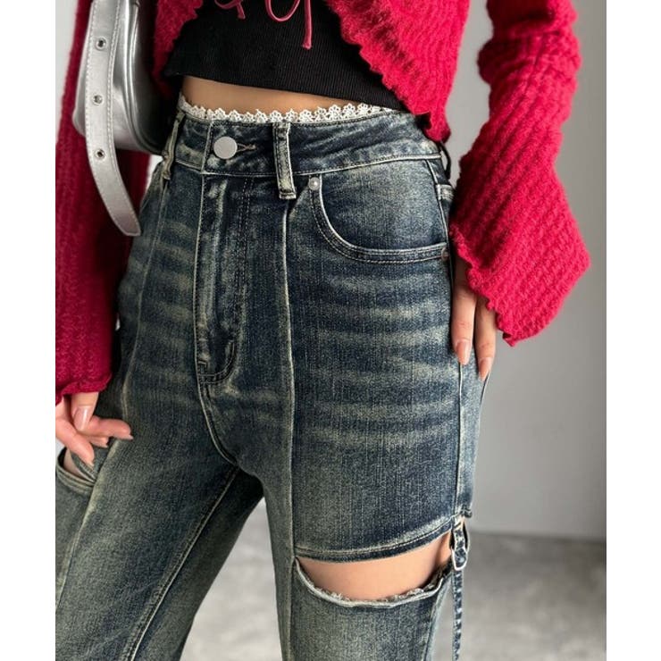 甘すぎないスリットで肌魅せ美脚。ウエストピコレースカットアウトリボン使いデニムパ… | Classical Elf  | 詳細画像31 