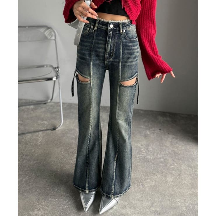 甘すぎないスリットで肌魅せ美脚。ウエストピコレースカットアウトリボン使いデニムパ… | Classical Elf  | 詳細画像33 