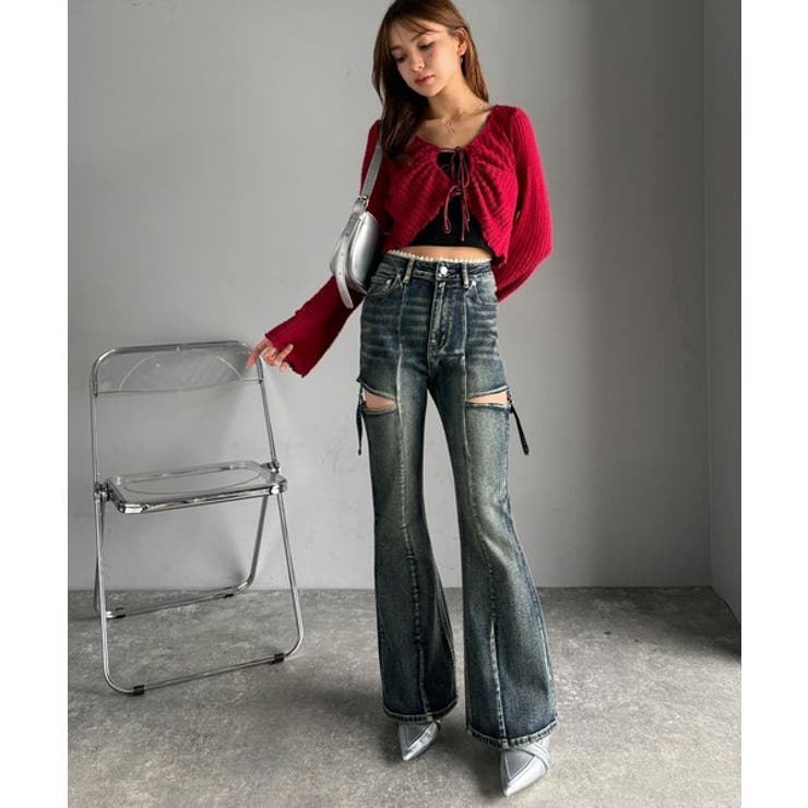 甘すぎないスリットで肌魅せ美脚。ウエストピコレースカットアウトリボン使いデニムパ… | Classical Elf  | 詳細画像35 