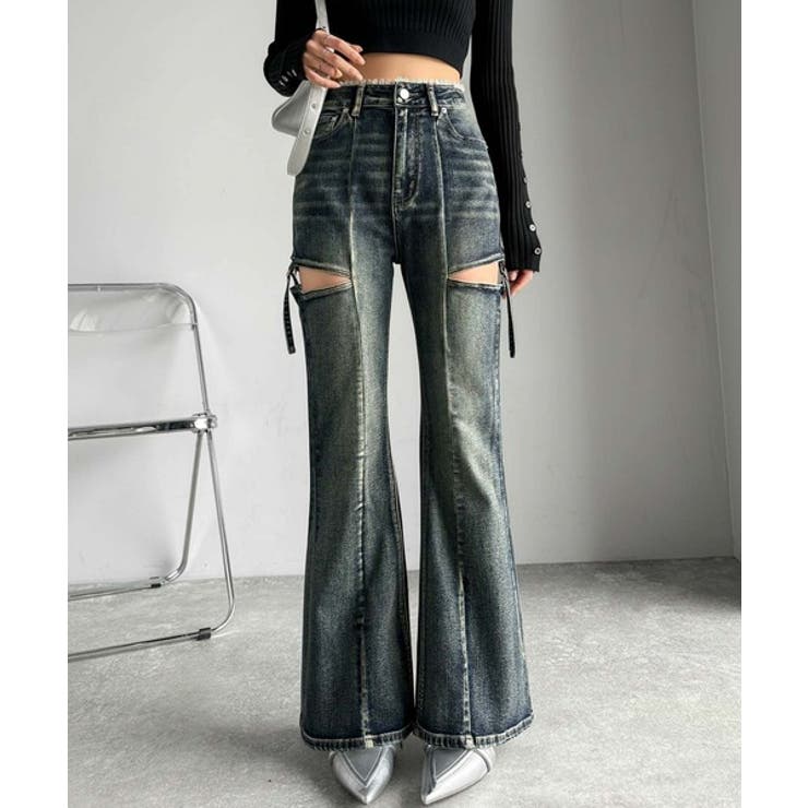 甘すぎないスリットで肌魅せ美脚。ウエストピコレースカットアウトリボン使いデニムパ… | Classical Elf  | 詳細画像36 