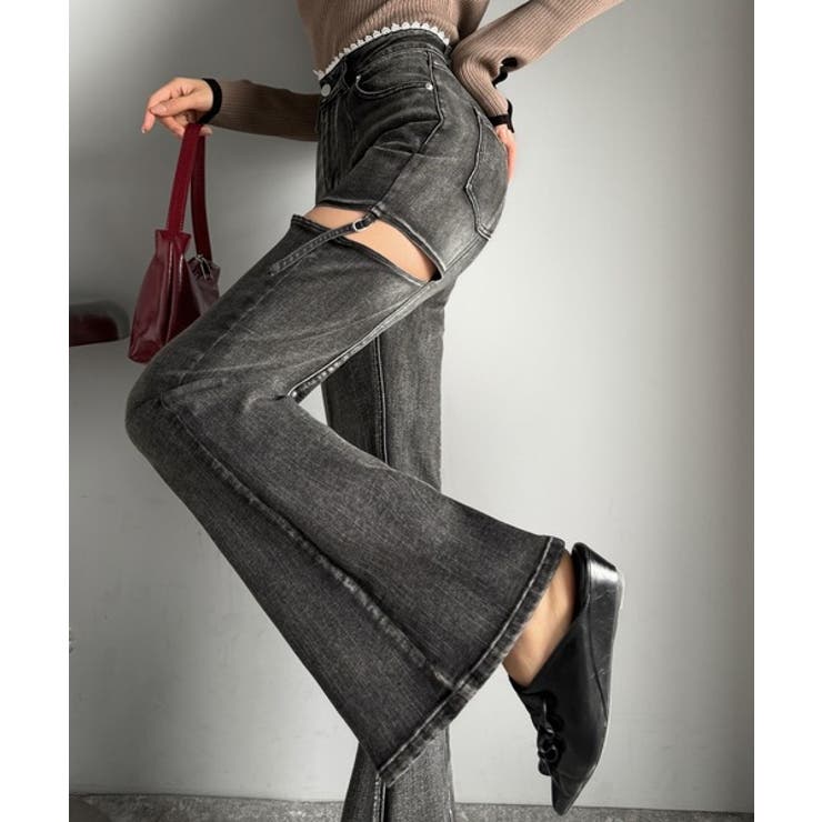 甘すぎないスリットで肌魅せ美脚。ウエストピコレースカットアウトリボン使いデニムパ… | Classical Elf  | 詳細画像1 